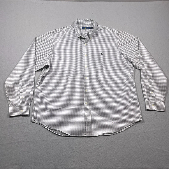 Polo Ralph Lauren Shirt Men XXL Long Sleeve Check White Green Casual Button Up‎ - Picture 1 of 12